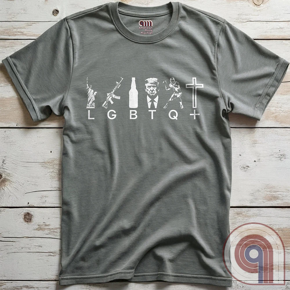 Reclaim the culture with this Liberty, Guns, Beer, Trump, Quarterbacks & Christ—because freedom, faith, firepower, and grit built this country. Featuring an AR-15, football, beer, Lady Liberty and The Cross, this conservative tee is for those who refuse to bow to political correctness. If you believe in the 2nd Amendment, religious freedom, and the right to speak your mind, this is for you. Wear it proudly and remind them: faith, freedom, and firepower are here to stay. Stand tall, stand free. Color: Grey