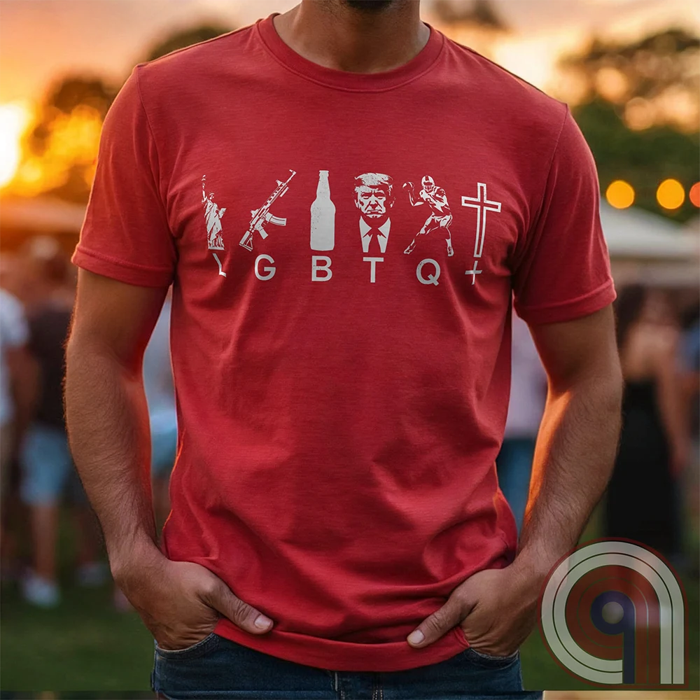Reclaim the culture with this Liberty, Guns, Beer, Trump, Quarterbacks & Christ—because freedom, faith, firepower, and grit built this country. Featuring an AR-15, football, beer, Lady Liberty and The Cross, this conservative tee is for those who refuse to bow to political correctness. If you believe in the 2nd Amendment, religious freedom, and the right to speak your mind, this is for you. Wear it proudly and remind them: faith, freedom, and firepower are here to stay. Stand tall, stand free. Color: Red