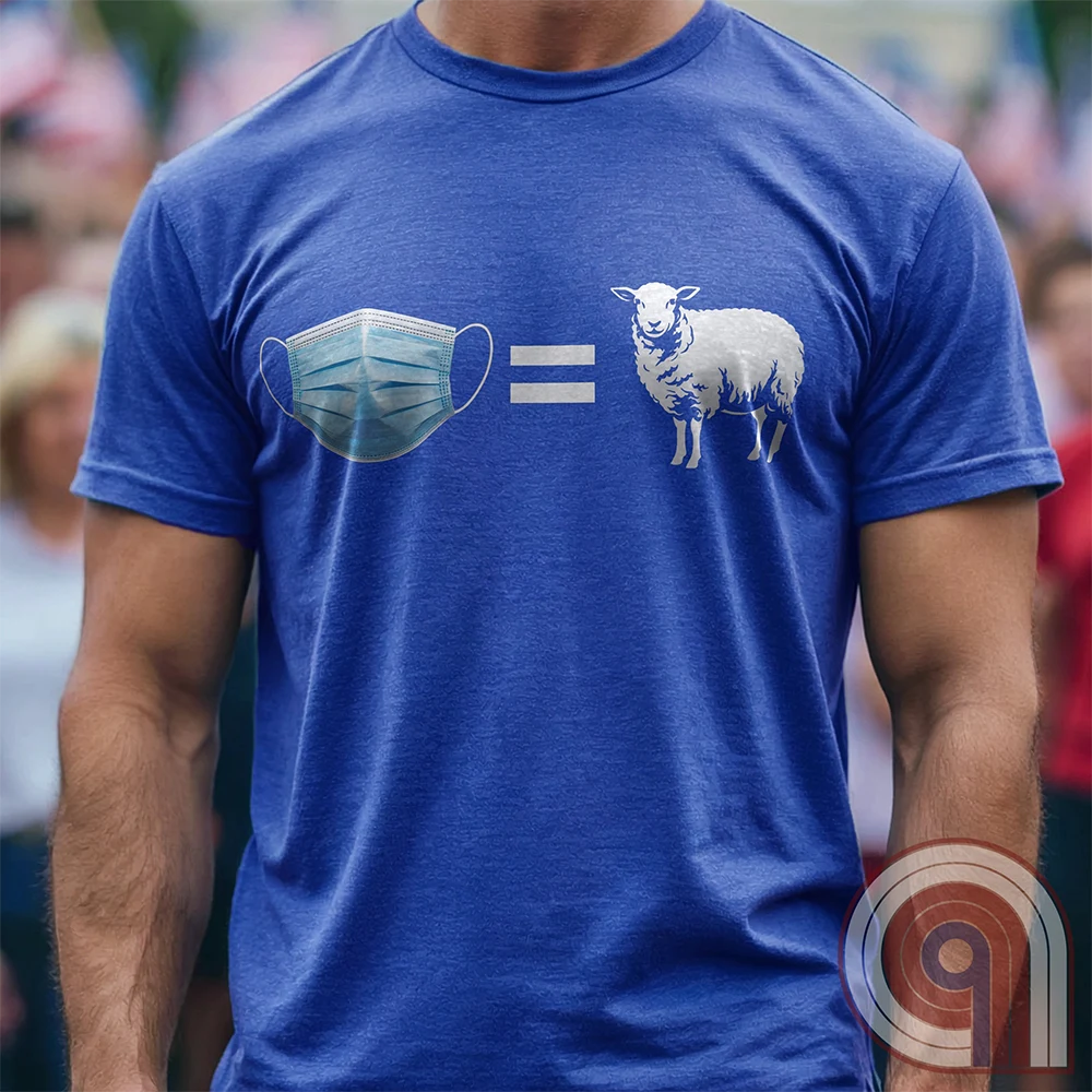 Call out the herd mentality with this 'Mask = Sheep' t-shirt. Reject blind obedience and stand against forced mandates—dare to question the narrative! Pull no punches exposing the absurdity of fools who follow orders without question. It's a statement for rebels, patriots, fighters, and free thinkers who refuse to conform. A bold anti-mask mandate political satire tee designed for conservative humor, anti-conformists, libertarians, and skeptics who see through the propaganda and demand freedom. Color- Blue1