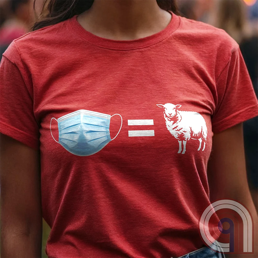 Call out the herd mentality with this 'Mask = Sheep' t-shirt. Reject blind obedience and stand against forced mandates—dare to question the narrative! Pull no punches exposing the absurdity of fools who follow orders without question. It's a statement for rebels, patriots, fighters, and free thinkers who refuse to conform. A bold anti-mask mandate political satire tee designed for conservative humor, anti-conformists, libertarians, and skeptics who see through the propaganda and demand freedom. Color- Red1