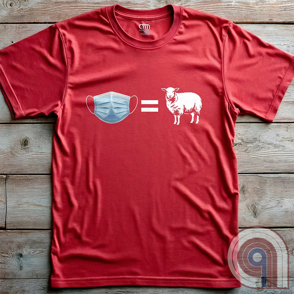 Call out the herd mentality with this 'Mask = Sheep' t-shirt. Reject blind obedience and stand against forced mandates—dare to question the narrative! Pull no punches exposing the absurdity of fools who follow orders without question. It's a statement for rebels, patriots, fighters, and free thinkers who refuse to conform. A bold anti-mask mandate political satire tee designed for conservative humor, anti-conformists, libertarians, and skeptics who see through the propaganda and demand freedom. Color- Red2