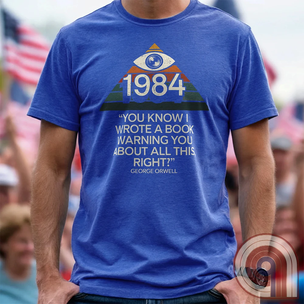 Big Brother Is All Seeing. This Orwellian dystopia shirt captures the chilling reality of mass surveillance, censorship, and authoritarian thought control. Designed for those who reject propaganda and resist digital tyranny, this bold graphic tee is a must-have for defenders of free speech. Every camera, every data log, every restriction—the system grows stronger. Stay vigilant, speak truth, and never submit to those who erase history to control the future. The fight for truth is far from over! Color: Blue