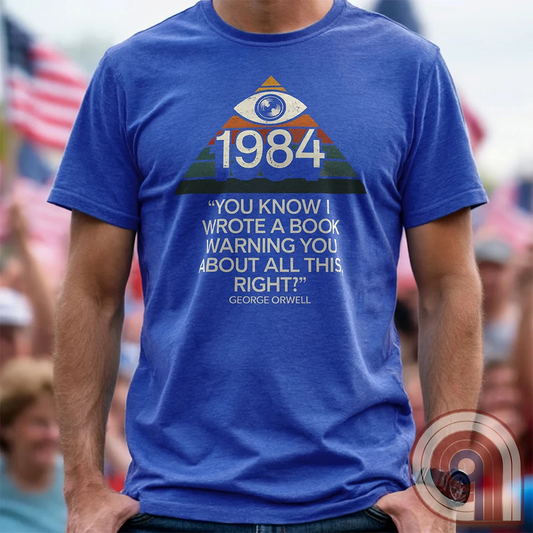 Big Brother Is All Seeing. This Orwellian dystopia shirt captures the chilling reality of mass surveillance, censorship, and authoritarian thought control. Designed for those who reject propaganda and resist digital tyranny, this bold graphic tee is a must-have for defenders of free speech. Every camera, every data log, every restriction—the system grows stronger. Stay vigilant, speak truth, and never submit to those who erase history to control the future. The fight for truth is far from over! Color: Blue