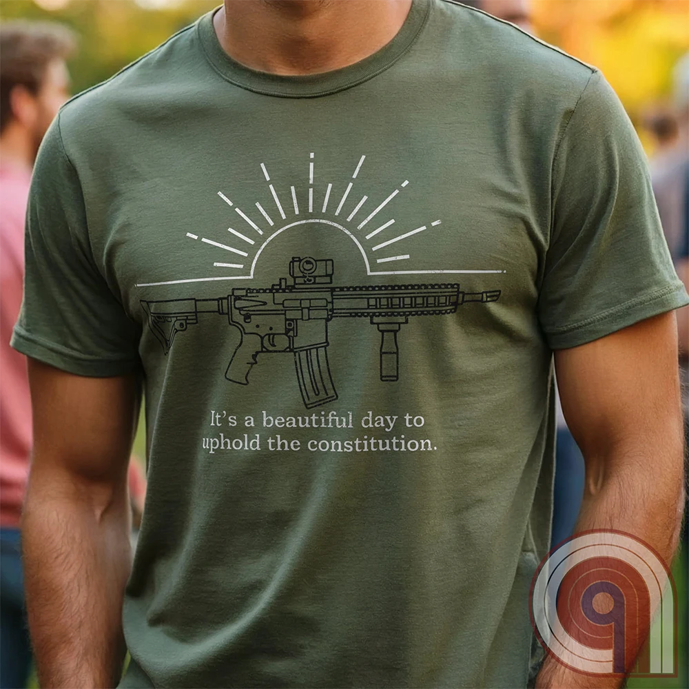 Freedom isn’t given, it’s defended. This ‘It’s a Beautiful Day to Uphold the Constitution’ t-shirt makes it clear—you’re armed, awake, & ready. Featuring an AR-15 against the rising sun, this pro-2A tee is for those who refuse to kneel to gun-grabbers, bureaucrats, or spineless politicians. Wear this bold firearm shirt as a warning: The 2nd Amendment isn’t up for debate. Patriots stand, cowards beg. Choose your side, make your statement, & remind the world why we will never surrender our rights;Color:Green2