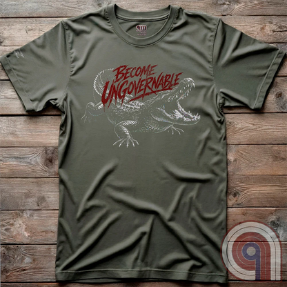 The modern world runs on control, structure, & compliance—but not everything is meant to be governed. This feral graphic tee channels raw instinct, reptilian awareness, &  refusal to be domesticated. Independence without permission, defiance without apology, & a mindset that doesn’t bend, break, or submit. For those who move differently, think independently, & operate outside imposed limits. Bold statement for fans of rebellion, freedom, primal instinct, & unapologetic self-governance. Green on wood panels