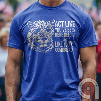 High contrast scarred leopard face predator t-shirt with a battle-worn expression and commanding presence - "act like you've been here before and like you're coming back". Dominance, confidence, courage, and relentless grit, emphasizing an alpha mindset, resilience, discipline, strength, leadership, mental toughness, independence, authority, focus, warrior spirit, primal instinct, perseverance, and fearless attitude tee for those who lead, embrace challenge, endure pressure, and refuse weakness.
Blue