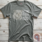 High contrast scarred leopard face predator t-shirt with a battle-worn expression and commanding presence - "act like you've been here before and like you're coming back". Dominance, confidence, courage, and relentless grit, emphasizing an alpha mindset, resilience, discipline, strength, leadership, mental toughness, independence, authority, focus, warrior spirit, primal instinct, perseverance, and fearless attitude tee for those who lead, embrace challenge, endure pressure, and refuse weakness.
Grey