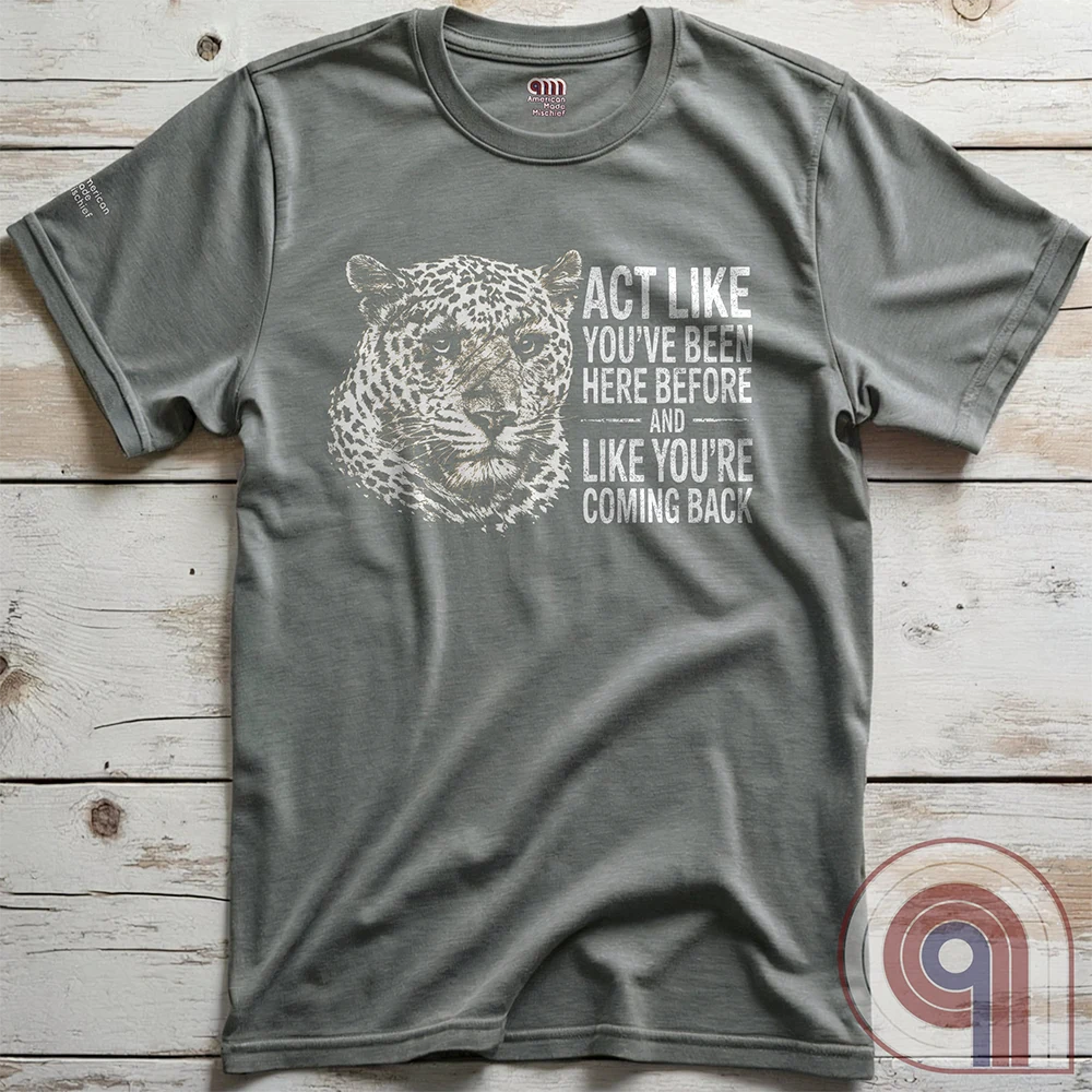 High contrast scarred leopard face predator t-shirt with a battle-worn expression and commanding presence - "act like you've been here before and like you're coming back". Dominance, confidence, courage, and relentless grit, emphasizing an alpha mindset, resilience, discipline, strength, leadership, mental toughness, independence, authority, focus, warrior spirit, primal instinct, perseverance, and fearless attitude tee for those who lead, embrace challenge, endure pressure, and refuse weakness.
Grey