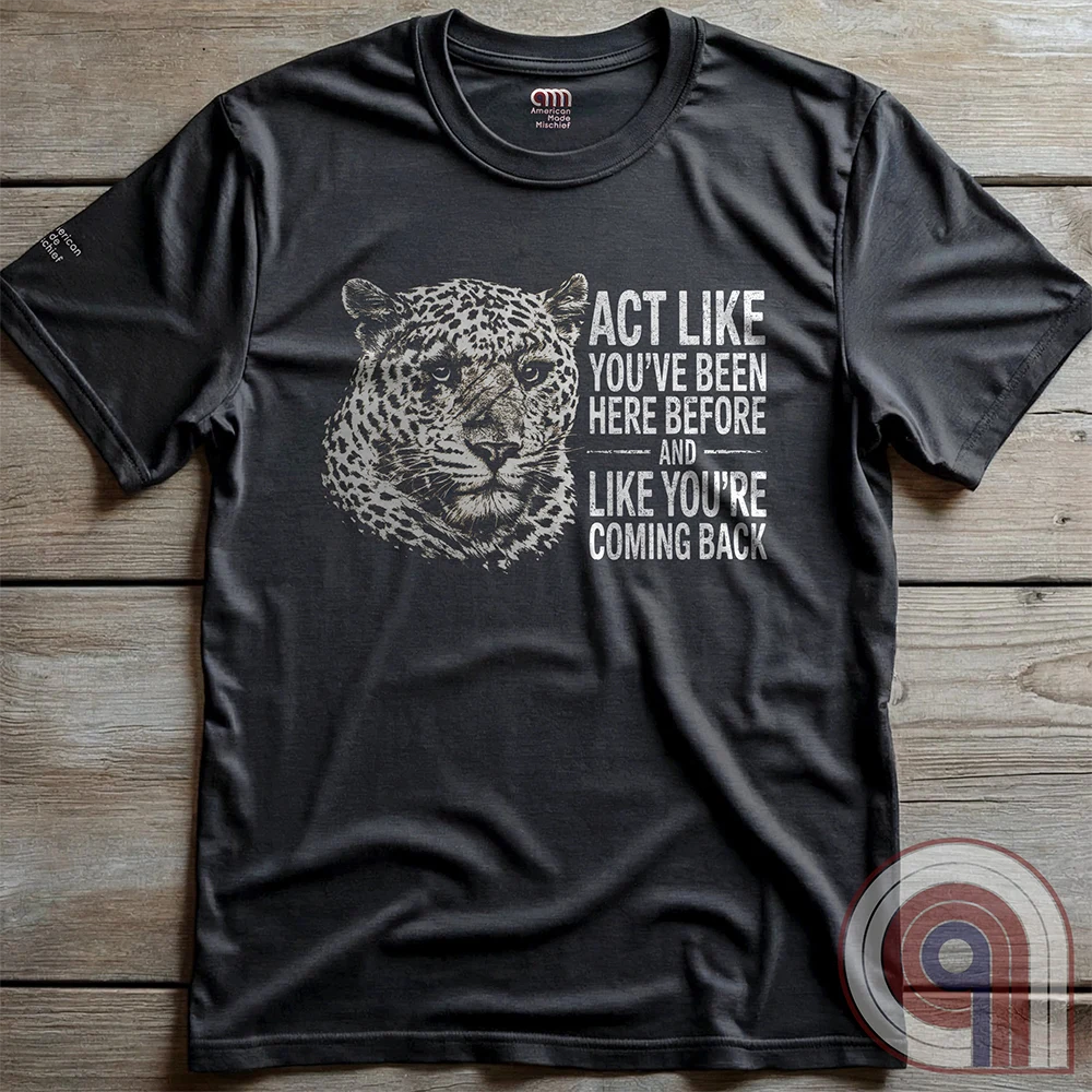 High contrast scarred leopard face predator t-shirt with a battle-worn expression and commanding presence - "act like you've been here before and like you're coming back". Dominance, confidence, courage, and relentless grit, emphasizing an alpha mindset, resilience, discipline, strength, leadership, mental toughness, independence, authority, focus, warrior spirit, primal instinct, perseverance, and fearless attitude tee for those who lead, embrace challenge, endure pressure, and refuse weakness.
Charc