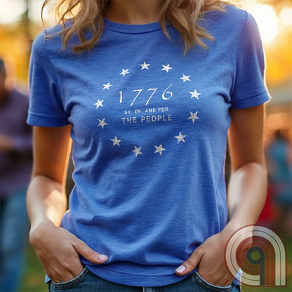 Embrace the revolutionary spirit with this 1776 patriotic t-shirt featuring the 13 stars of the Grand Union Flag, symbolizing the original American colonies & the fight for liberty. This Tee is a tribute to the Founding Fathers & their bold declaration of independence, standing against tyranny & forging a nation built on freedom. Perfect for patriots, history lovers, & defenders of American values, this shirt is a statement of unwavering commitment to liberty, self-rule, & constitutional rights. Color-Blue2