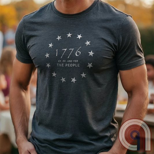 Embrace the revolutionary spirit with this 1776 patriotic t-shirt featuring the 13 stars of the Grand Union Flag, symbolizing the original American colonies & the fight for liberty. This Tee is a tribute to the Founding Fathers & their bold declaration of independence, standing against tyranny & forging a nation built on freedom. Perfect for patriots, history lovers, & defenders of American values, this shirt is a statement of unwavering commitment to liberty, self-rule, & constitutional rights. Color-Char2