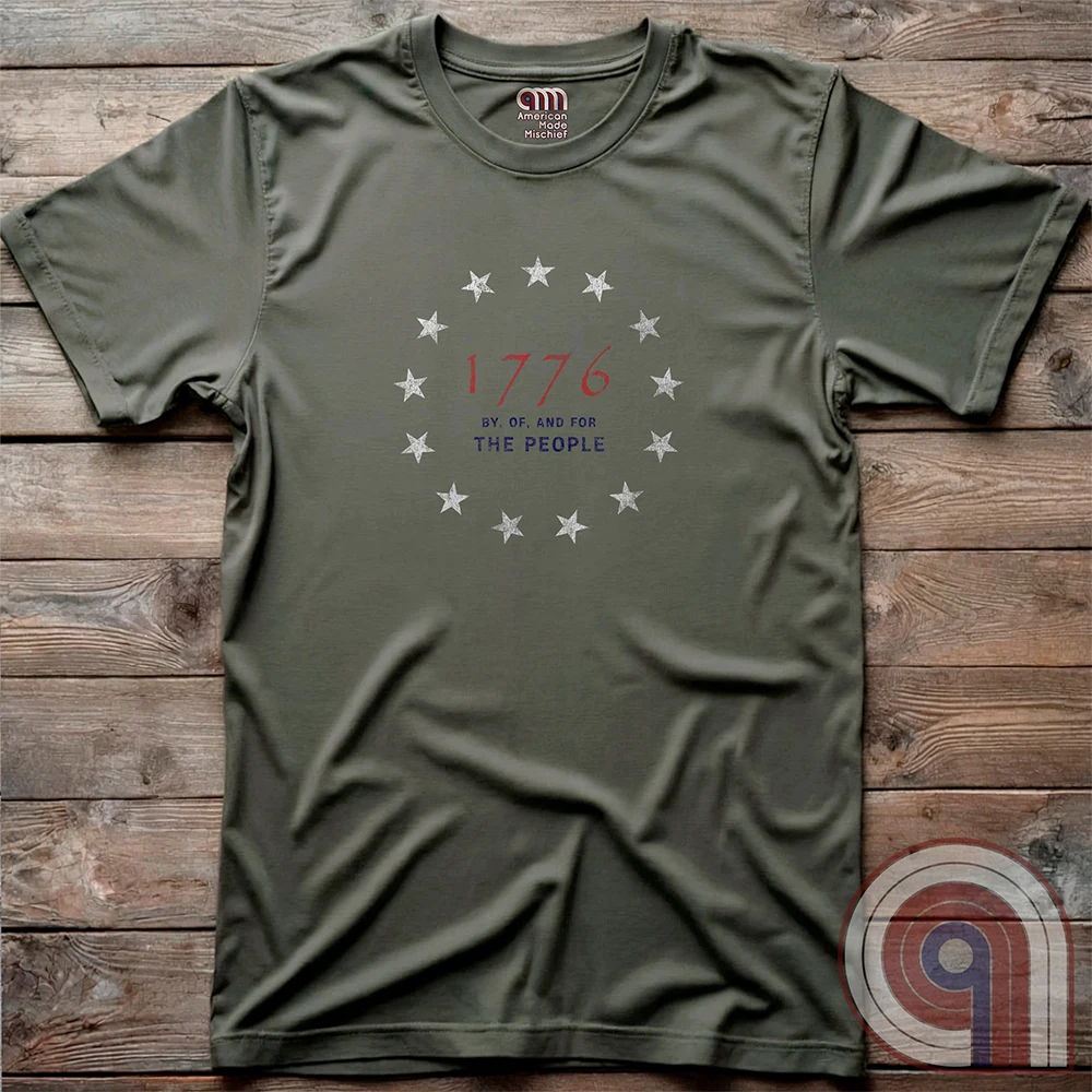 Embrace the revolutionary spirit with this 1776 patriotic t-shirt featuring the 13 stars of the Grand Union Flag, symbolizing the original American colonies & the fight for liberty. This Tee is a tribute to the Founding Fathers & their bold declaration of independence, standing against tyranny & forging a nation built on freedom. Perfect for patriots, history lovers, & defenders of American values, this shirt is a statement of unwavering commitment to liberty, self-rule, & constitutional rights. Color-Green