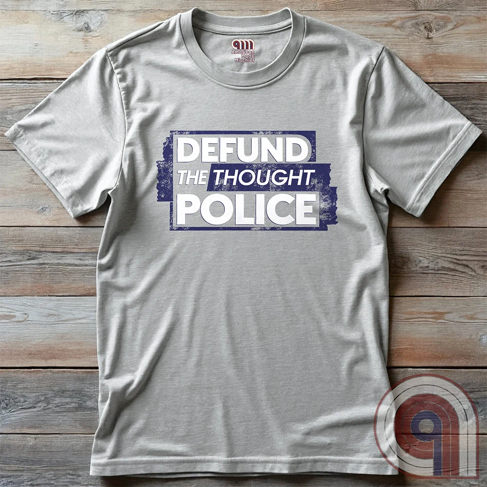 Reject censorship and stand up for free speech with this Defund the Thought Police tee inspired by Orwell’s 1984. A bold statement against authoritarian control, cancel culture, & media manipulation, this freedom of speech apparel is perfect for patriots, independent thinkers, & 1A advocates. Whether you oppose Big Brother, thought crimes, or government overreach, this anti-authoritarian apparel lets you wear your defiance proudly. A conservative shirt that defends liberty and free expression. Color: Ash