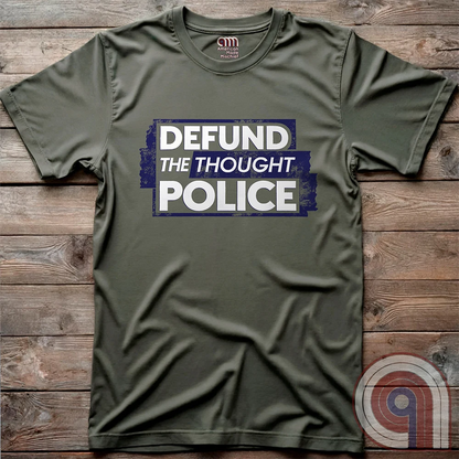 Reject censorship and stand up for free speech with this Defund the Thought Police tee inspired by Orwell’s 1984. A bold statement against authoritarian control, cancel culture, & media manipulation, this freedom of speech apparel is perfect for patriots, independent thinkers, & 1A advocates. Whether you oppose Big Brother, thought crimes, or government overreach, this anti-authoritarian apparel lets you wear your defiance proudly. A conservative shirt that defends liberty and free expression. Color: Green