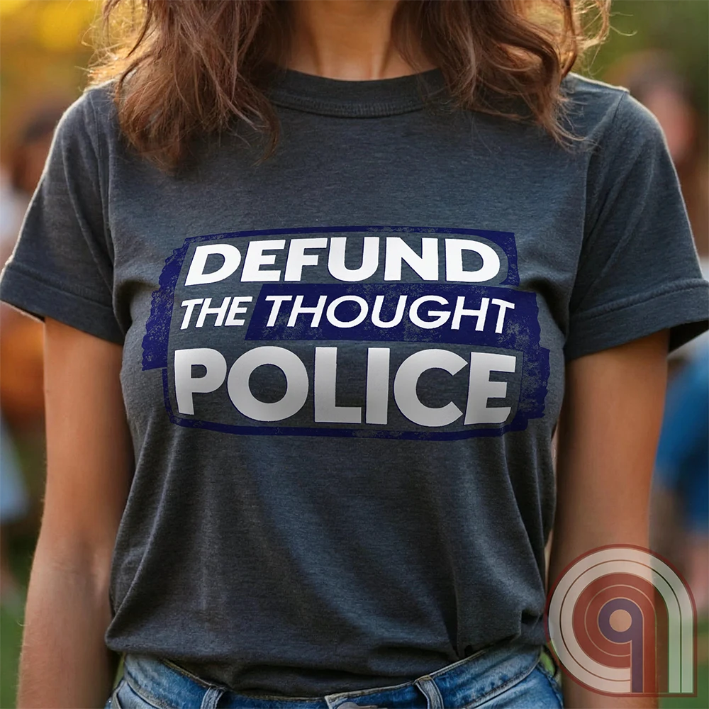 Reject censorship and stand up for free speech with this Defund the Thought Police tee inspired by Orwell’s 1984. A bold statement against authoritarian control, cancel culture, & media manipulation, this freedom of speech apparel is perfect for patriots, independent thinkers, & 1A advocates. Whether you oppose Big Brother, thought crimes, or government overreach, this anti-authoritarian apparel lets you wear your defiance proudly. A conservative shirt that defends liberty and free expression. Color: Charc