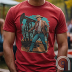 Drill baby drill! This bold Trump cowboy t-shirt captures the spirit of American energy independence with a rugged, Western-style design featuring Donald Trump as a Texas oilman in cowboy boots and hat, he stands tall in front of an oil rig, ready to unleash America’s untapped potential. A nod to capitalism, prosperity, & breaking free from foreign energy dependence, this fun patriotic tee is perfect for oil workers, entrepreneurs, & anyone who believes in unleashing the USA’s natural resources. Color-Red1