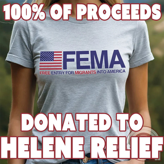 Funny American conservative t shirt highlighting corruption, fraud and the failure of FEMA and the spending of all its resources moving illegal migrants into swing states.
FJB shirt, migrant crisis, illegal immigration shirt; hurricane Helene; Asheville; Western North Carolina; North Carolina Flood; Helene Flood; FEMA T shirt; FEMA tee; funny political tee; humorous tee; funny t shirt; Government corruption shirt; America First shirt - Ash