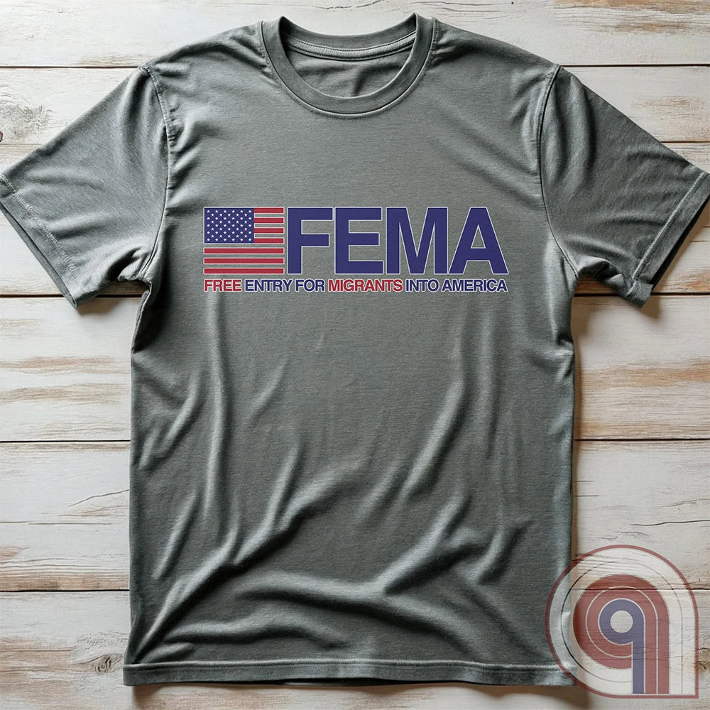 Funny American conservative t shirt highlighting corruption, fraud and the failure of FEMA and the spending of all its resources moving illegal migrants into swing states.
FJB shirt, migrant crisis, illegal immigration shirt; hurricane Helene; Asheville; Western North Carolina; North Carolina Flood; Helene Flood; FEMA T shirt; FEMA tee; funny political tee; humorous tee; funny t shirt; Government corruption shirt; America First shirt - Grey