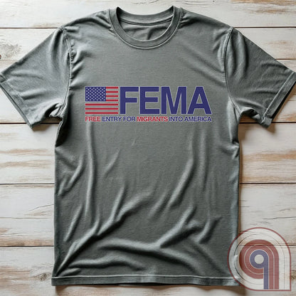 Funny American conservative t shirt highlighting corruption, fraud and the failure of FEMA and the spending of all its resources moving illegal migrants into swing states.
FJB shirt, migrant crisis, illegal immigration shirt; hurricane Helene; Asheville; Western North Carolina; North Carolina Flood; Helene Flood; FEMA T shirt; FEMA tee; funny political tee; humorous tee; funny t shirt; Government corruption shirt; America First shirt - Grey