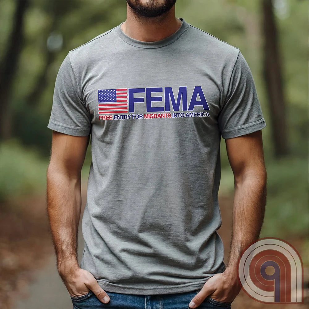 Funny American conservative t shirt highlighting corruption, fraud and the failure of FEMA and the spending of all its resources moving illegal migrants into swing states.
FJB shirt, migrant crisis, illegal immigration shirt; hurricane Helene; Asheville; Western North Carolina; North Carolina Flood; Helene Flood; FEMA T shirt; FEMA tee; funny political tee; humorous tee; funny t shirt; Government corruption shirt; America First shirt - Grey