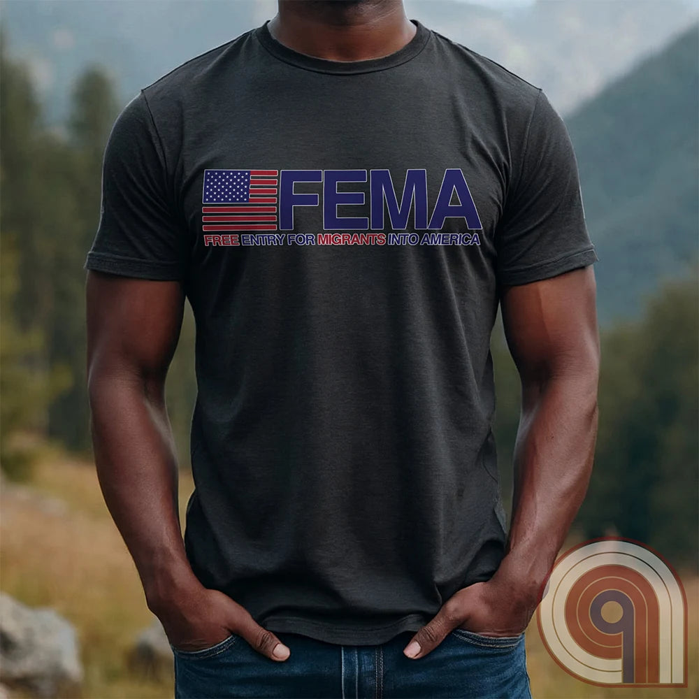 Funny American conservative t shirt highlighting corruption, fraud and the failure of FEMA and the spending of all its resources moving illegal migrants into swing states.
FJB shirt, migrant crisis, illegal immigration shirt; hurricane Helene; Asheville; Western North Carolina; North Carolina Flood; Helene Flood; FEMA T shirt; FEMA tee; funny political tee; humorous tee; funny t shirt; Government corruption shirt; America First shirt - Charcoal