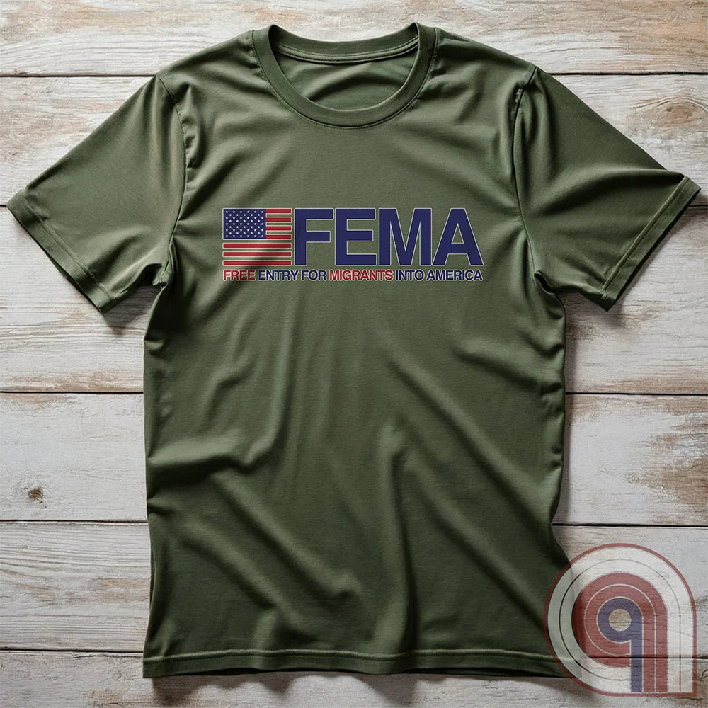 Funny American conservative t shirt highlighting corruption, fraud and the failure of FEMA and the spending of all its resources moving illegal migrants into swing states.
FJB shirt, migrant crisis, illegal immigration shirt; hurricane Helene; Asheville; Western North Carolina; North Carolina Flood; Helene Flood; FEMA T shirt; FEMA tee; funny political tee; humorous tee; funny t shirt; Government corruption shirt; America First shirt - Green