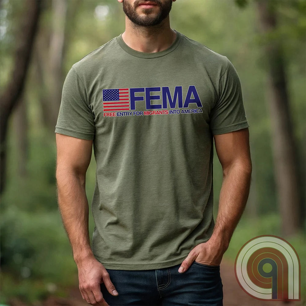 Funny American conservative t shirt highlighting corruption, fraud and the failure of FEMA and the spending of all its resources moving illegal migrants into swing states.
FJB shirt, migrant crisis, illegal immigration shirt; hurricane Helene; Asheville; Western North Carolina; North Carolina Flood; Helene Flood; FEMA T shirt; FEMA tee; funny political tee; humorous tee; funny t shirt; Government corruption shirt; America First shirt - Green