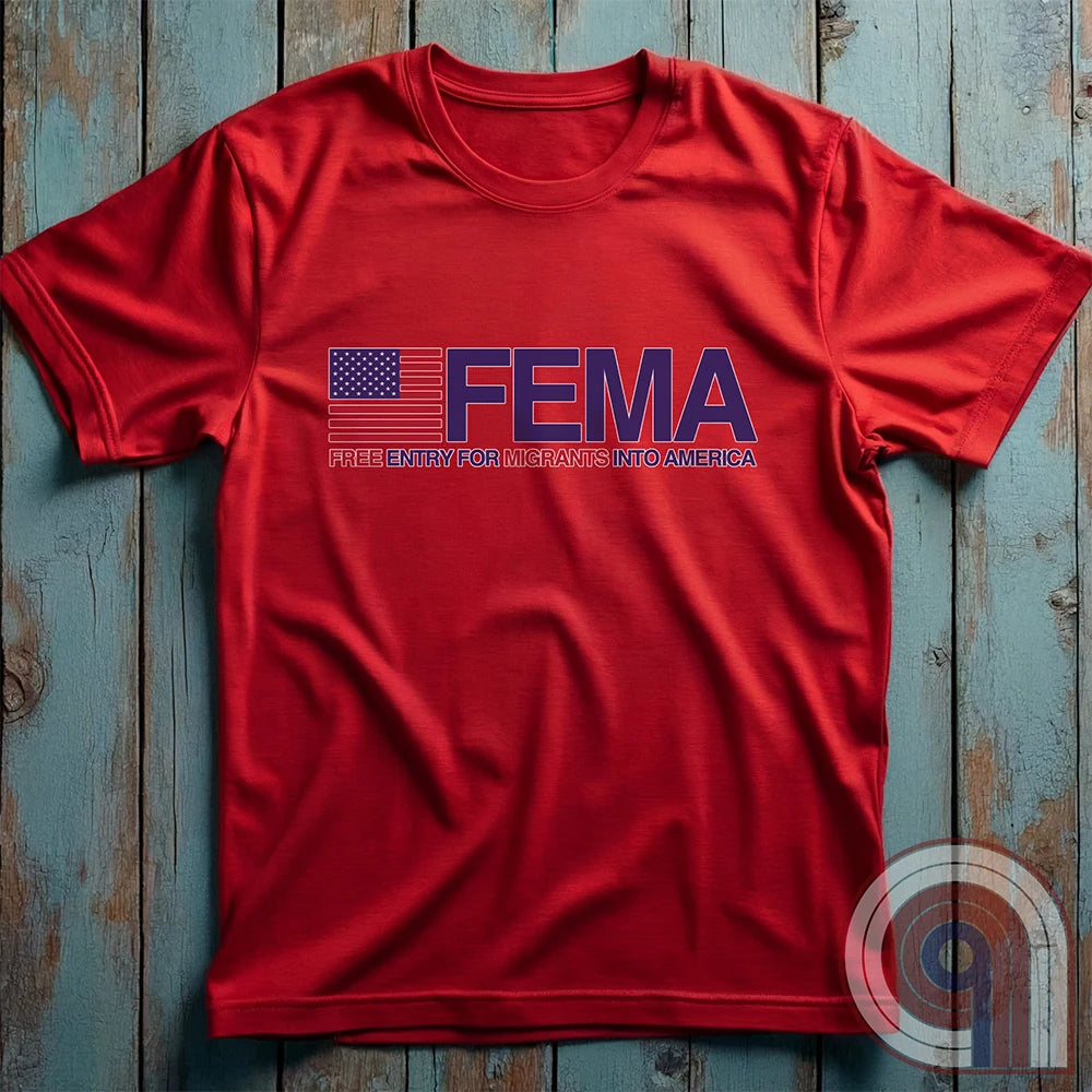 Funny American conservative t shirt highlighting corruption, fraud and the failure of FEMA and the spending of all its resources moving illegal migrants into swing states.
FJB shirt, migrant crisis, illegal immigration shirt; hurricane Helene; Asheville; Western North Carolina; North Carolina Flood; Helene Flood; FEMA T shirt; FEMA tee; funny political tee; humorous tee; funny t shirt; Government corruption shirt; America First shirt - Red