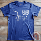 The modern-day justice system is slow, and often ineffective. It’s bureaucratic, it’s political, it’s complicated, and frequently incomplete. The practical imagination naturally wanders toward simpler, more decisive permanent outcomes. This dark humor satire tee celebrates frontier justice, where predators never get the chance to reoffend and the innocent don't live in fear. Hardcore graphic apparel for fans of edgy comedy, rebellious humor, and bold statement tees that refuse to apologize. Blue on wood