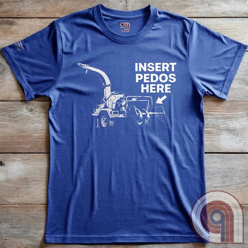 The modern-day justice system is slow, and often ineffective. It’s bureaucratic, it’s political, it’s complicated, and frequently incomplete. The practical imagination naturally wanders toward simpler, more decisive permanent outcomes. This dark humor satire tee celebrates frontier justice, where predators never get the chance to reoffend and the innocent don't live in fear. Hardcore graphic apparel for fans of edgy comedy, rebellious humor, and bold statement tees that refuse to apologize. Blue on wood