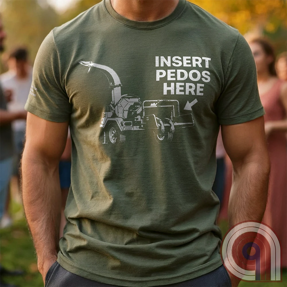 The modern-day justice system is slow, and often ineffective. It’s bureaucratic, it’s political, it’s complicated, and frequently incomplete. The practical imagination naturally wanders toward simpler, more decisive permanent outcomes. This dark humor satire tee celebrates frontier justice, where predators never get the chance to reoffend and the innocent don't live in fear. Hardcore graphic apparel for fans of edgy comedy, rebellious humor, and bold statement tees that refuse to apologize. Green on male
