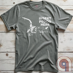 The modern-day justice system is slow, and often ineffective. It’s bureaucratic, it’s political, it’s complicated, and frequently incomplete. The practical imagination naturally wanders toward simpler, more decisive permanent outcomes. This dark humor satire tee celebrates frontier justice, where predators never get the chance to reoffend and the innocent don't live in fear. Hardcore graphic apparel for fans of edgy comedy, rebellious humor, and bold statement tees that refuse to apologize. Grey on wood