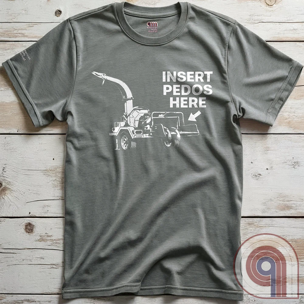 The modern-day justice system is slow, and often ineffective. It’s bureaucratic, it’s political, it’s complicated, and frequently incomplete. The practical imagination naturally wanders toward simpler, more decisive permanent outcomes. This dark humor satire tee celebrates frontier justice, where predators never get the chance to reoffend and the innocent don't live in fear. Hardcore graphic apparel for fans of edgy comedy, rebellious humor, and bold statement tees that refuse to apologize. Grey on wood