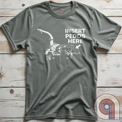 The modern-day justice system is slow, and often ineffective. It’s bureaucratic, it’s political, it’s complicated, and frequently incomplete. The practical imagination naturally wanders toward simpler, more decisive permanent outcomes. This dark humor satire tee celebrates frontier justice, where predators never get the chance to reoffend and the innocent don't live in fear. Hardcore graphic apparel for fans of edgy comedy, rebellious humor, and bold statement tees that refuse to apologize. Grey on wood