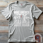 Roll into nostalgia with the Make America Skate Again tee featuring Donald Trump and family hitting the pavement in retro roller-skating style. A throwback to simpler times, this vintage-inspired design blends patriotism with 80s Americana fun. Whether you’re a MAGA supporter, a fan of classic roller rinks, or just love a lighthearted conservative tee, this shirt is for you. Lace up, take a spin, and remind everyone that America rolls best with freedom, family, and a little old-school fun! Color-Ash2