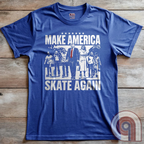 Roll into nostalgia with the Make America Skate Again tee featuring Donald Trump and family hitting the pavement in retro roller-skating style. A throwback to simpler times, this vintage-inspired design blends patriotism with 80s Americana fun. Whether you’re a MAGA supporter, a fan of classic roller rinks, or just love a lighthearted conservative tee, this shirt is for you. Lace up, take a spin, and remind everyone that America rolls best with freedom, family, and a little old-school fun! Color- Blue2
