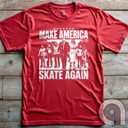 Roll into nostalgia with the Make America Skate Again tee featuring Donald Trump and family hitting the pavement in retro roller-skating style. A throwback to simpler times, this vintage-inspired design blends patriotism with 80s Americana fun. Whether you’re a MAGA supporter, a fan of classic roller rinks, or just love a lighthearted conservative tee, this shirt is for you. Lace up, take a spin, and remind everyone that America rolls best with freedom, family, and a little old-school fun! Color- Red2