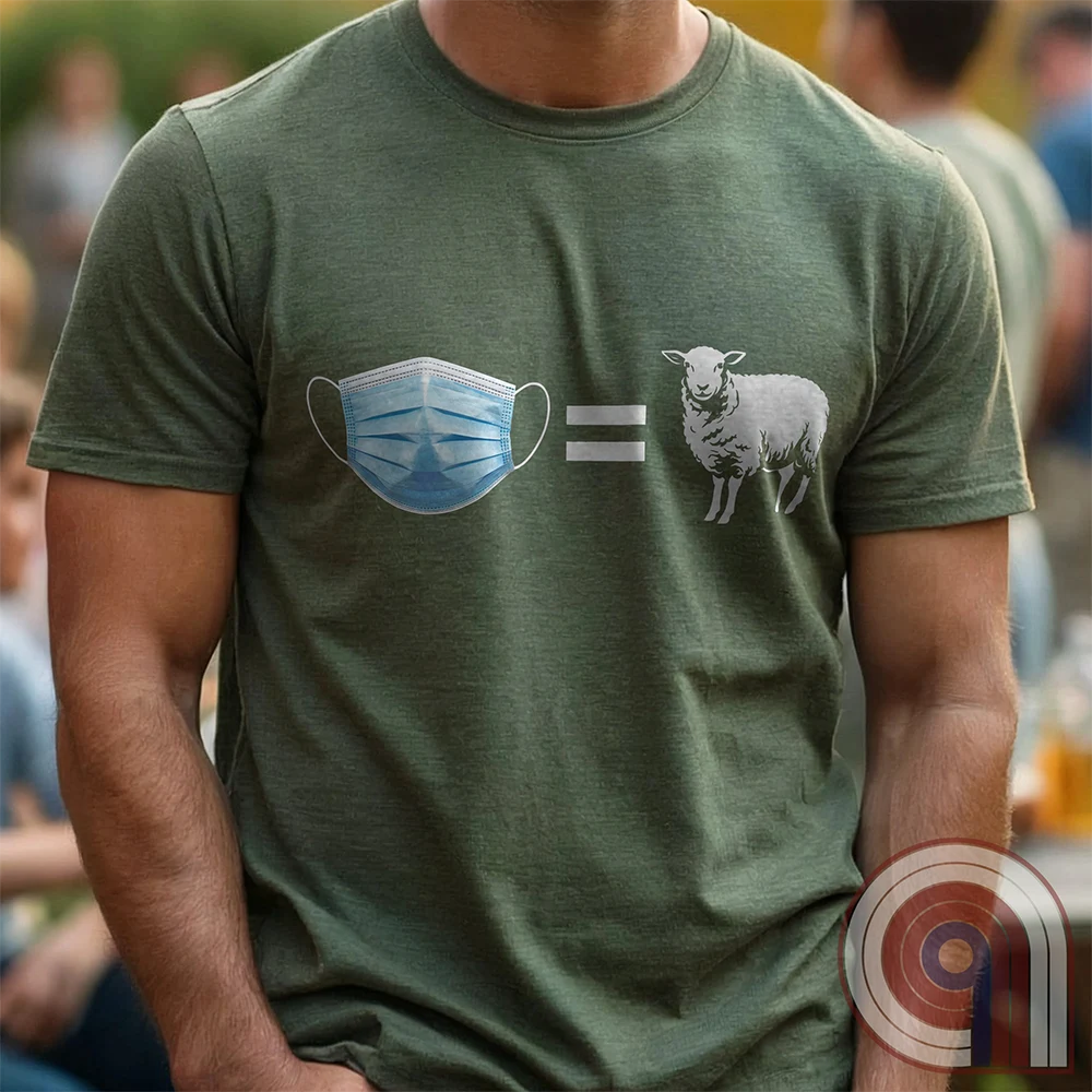 Call out the herd mentality with this 'Mask = Sheep' t-shirt. Reject blind obedience and stand against forced mandates—dare to question the narrative! Pull no punches exposing the absurdity of fools who follow orders without question. It's a statement for rebels, patriots, fighters, and free thinkers who refuse to conform. A bold anti-mask mandate political satire tee designed for conservative humor, anti-conformists, libertarians, and skeptics who see through the propaganda and demand freedom. Color-Green1