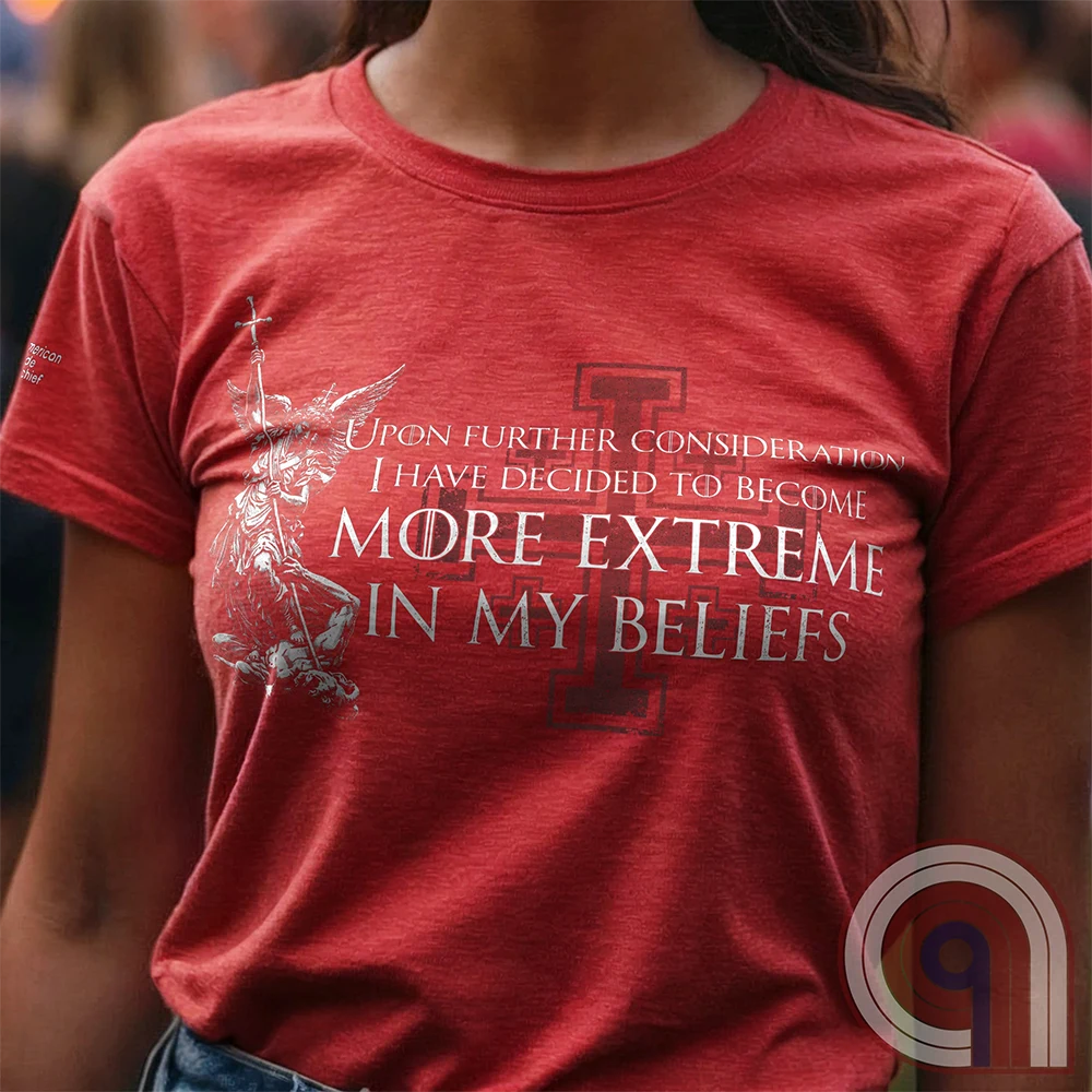 There’s a moment where you stop pretending everything is negotiable. Where belief stops bending and starts locking in. This statement tee lives in that space—where principles aren’t softened, conviction isn’t filtered, and compromise stops being the default. Not emotional. Not reactive. Just settled. Built for those who’ve drawn the line, understand it, and have no interest in moving it for anyone.
Red, on live model female.
