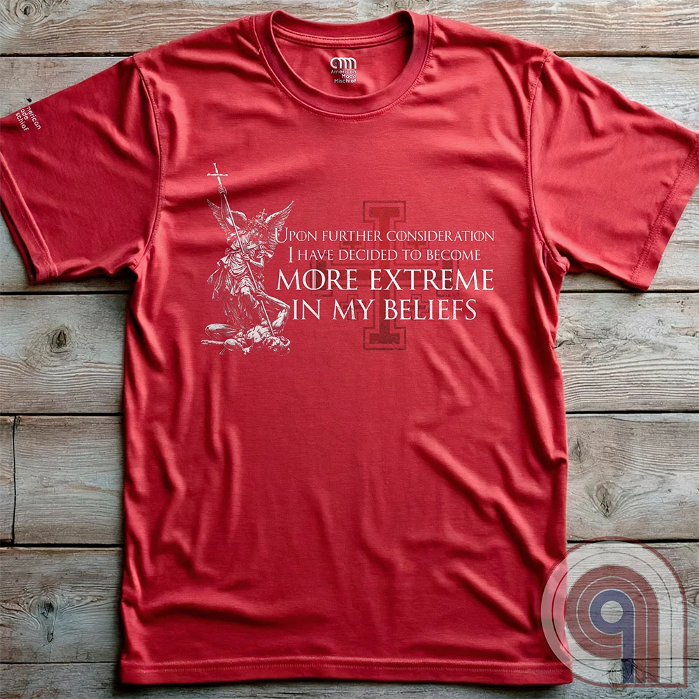 There’s a moment where you stop pretending everything is negotiable. Where belief stops bending and starts locking in. This statement tee lives in that space—where principles aren’t softened, conviction isn’t filtered, and compromise stops being the default. Not emotional. Not reactive. Just settled. Built for those who’ve drawn the line, understand it, and have no interest in moving it for anyone.
Red, flat, on wooden panel background
