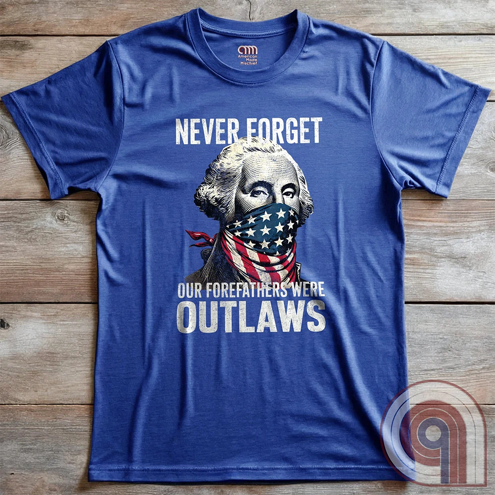 Never forget—our Founding Fathers were outlaws who defied tyranny and risked everything for freedom. This patriotic t-shirt features George Washington wearing an American flag bandana, symbolizing the rebellious spirit that forged a nation. A bold statement for those who stand against government overreach, censorship, & oppression. Perfect for history lovers, 2A supporters, & patriots who honor the fight for liberty. Wear it proudly and remind the world—freedom isn’t given, it’s taken. Color- Blue2