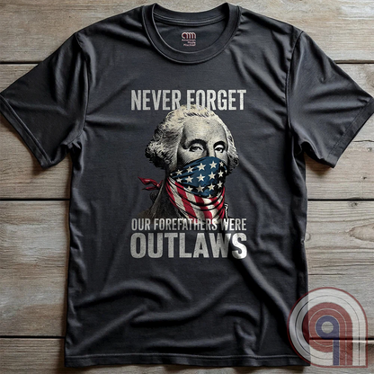 Never forget—our Founding Fathers were outlaws who defied tyranny and risked everything for freedom. This patriotic t-shirt features George Washington wearing an American flag bandana, symbolizing the rebellious spirit that forged a nation. A bold statement for those who stand against government overreach, censorship, & oppression. Perfect for history lovers, 2A supporters, & patriots who honor the fight for liberty. Wear it proudly and remind the world—freedom isn’t given, it’s taken. Color- Charc3