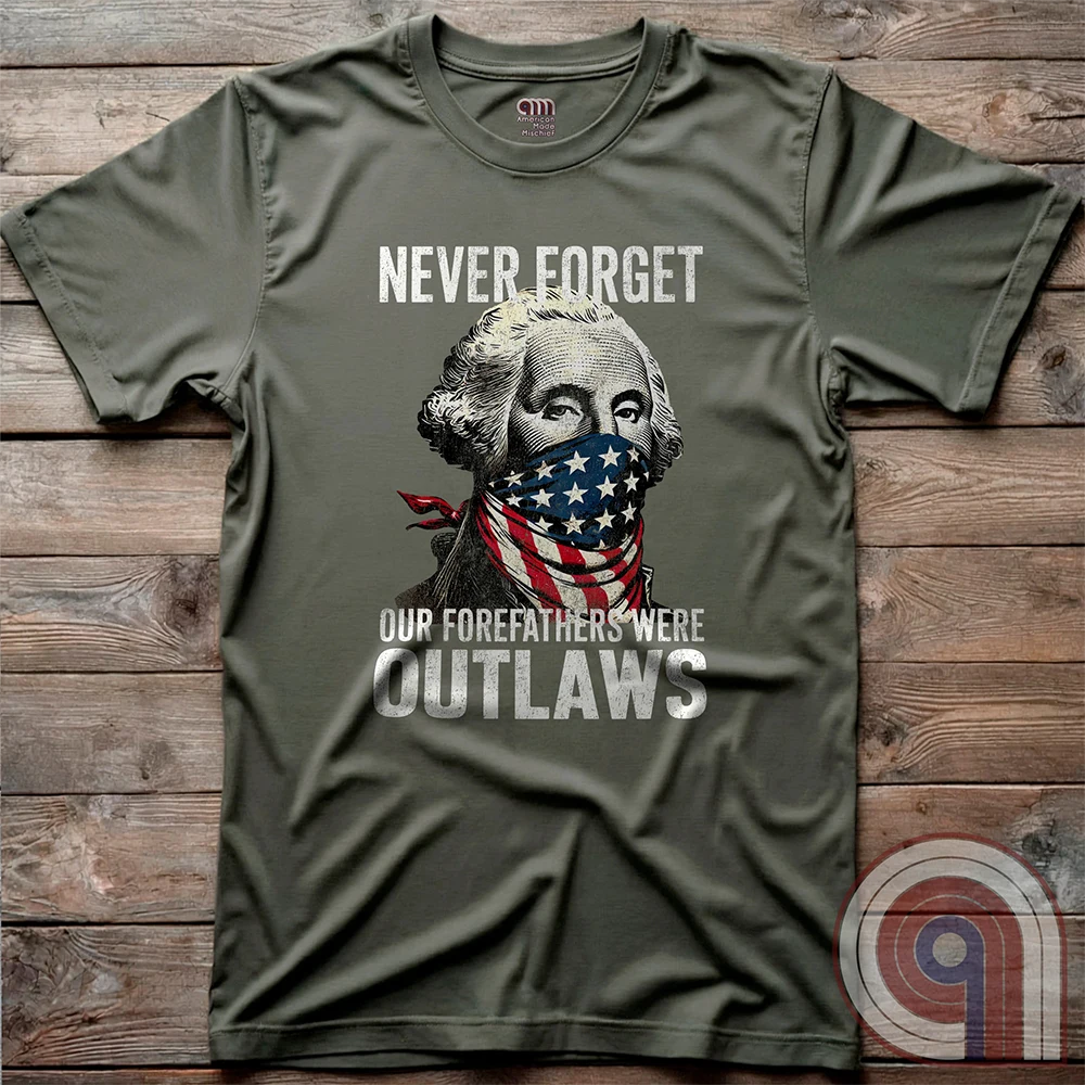 Never forget—our Founding Fathers were outlaws who defied tyranny and risked everything for freedom. This patriotic t-shirt features George Washington wearing an American flag bandana, symbolizing the rebellious spirit that forged a nation. A bold statement for those who stand against government overreach, censorship, & oppression. Perfect for history lovers, 2A supporters, & patriots who honor the fight for liberty. Wear it proudly and remind the world—freedom isn’t given, it’s taken. Color- Green2