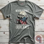 Never forget—our Founding Fathers were outlaws who defied tyranny and risked everything for freedom. This patriotic t-shirt features George Washington wearing an American flag bandana, symbolizing the rebellious spirit that forged a nation. A bold statement for those who stand against government overreach, censorship, & oppression. Perfect for history lovers, 2A supporters, & patriots who honor the fight for liberty. Wear it proudly and remind the world—freedom isn’t given, it’s taken. Color- Grey2