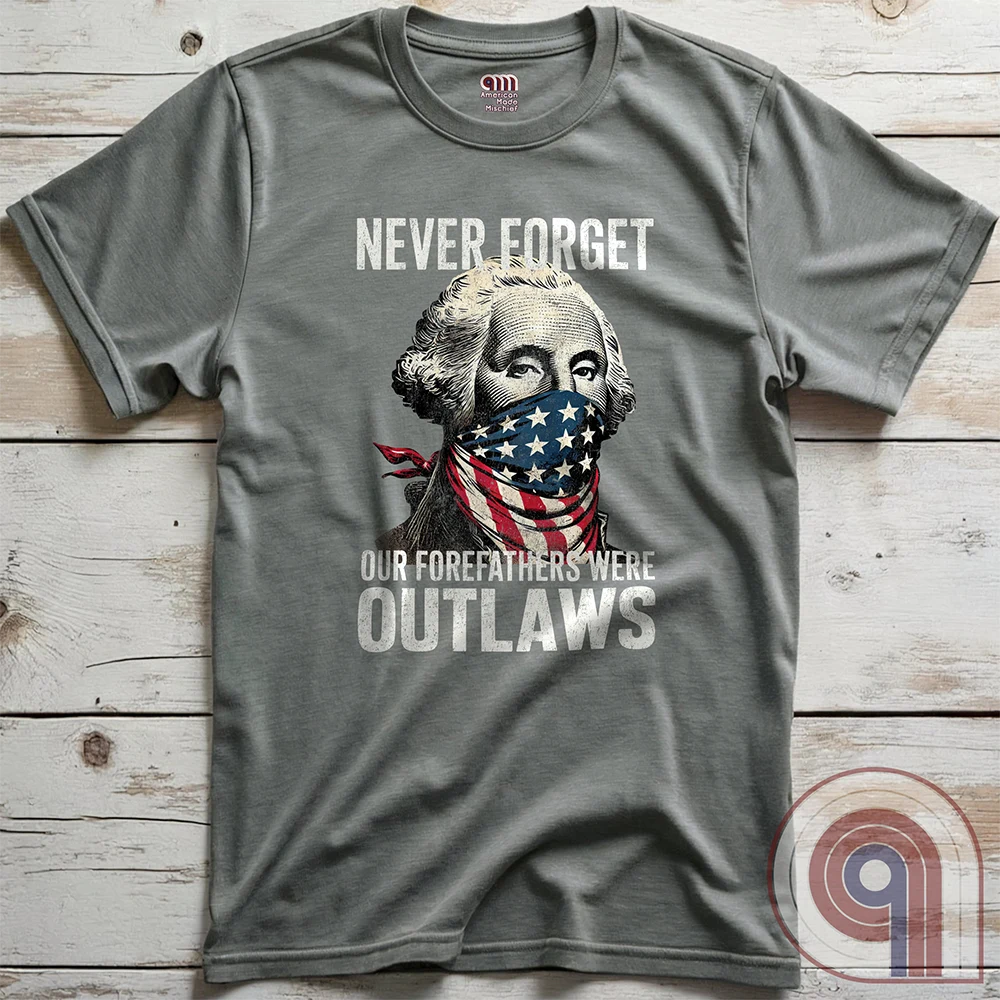 Never forget—our Founding Fathers were outlaws who defied tyranny and risked everything for freedom. This patriotic t-shirt features George Washington wearing an American flag bandana, symbolizing the rebellious spirit that forged a nation. A bold statement for those who stand against government overreach, censorship, & oppression. Perfect for history lovers, 2A supporters, & patriots who honor the fight for liberty. Wear it proudly and remind the world—freedom isn’t given, it’s taken. Color- Grey2