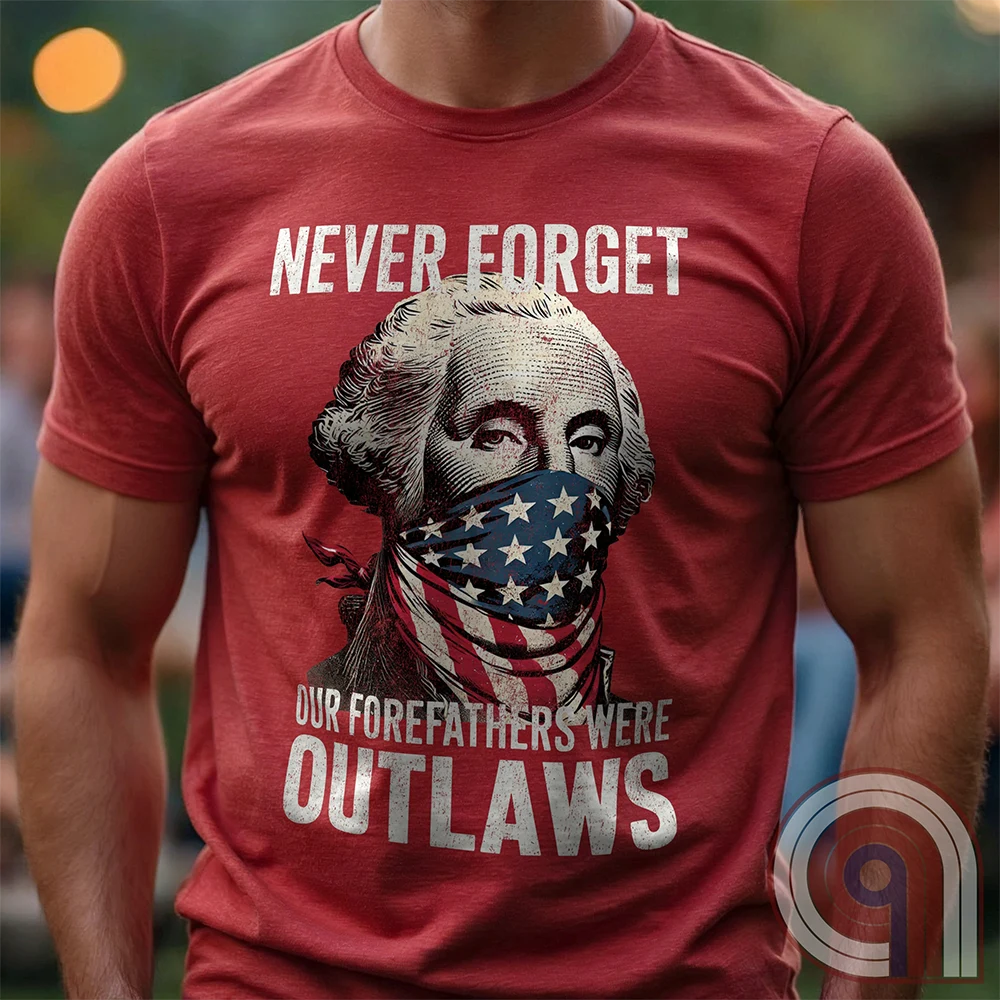 Never forget—our Founding Fathers were outlaws who defied tyranny and risked everything for freedom. This patriotic t-shirt features George Washington wearing an American flag bandana, symbolizing the rebellious spirit that forged a nation. A bold statement for those who stand against government overreach, censorship, & oppression. Perfect for history lovers, 2A supporters, & patriots who honor the fight for liberty. Wear it proudly and remind the world—freedom isn’t given, it’s taken. Color-Red1