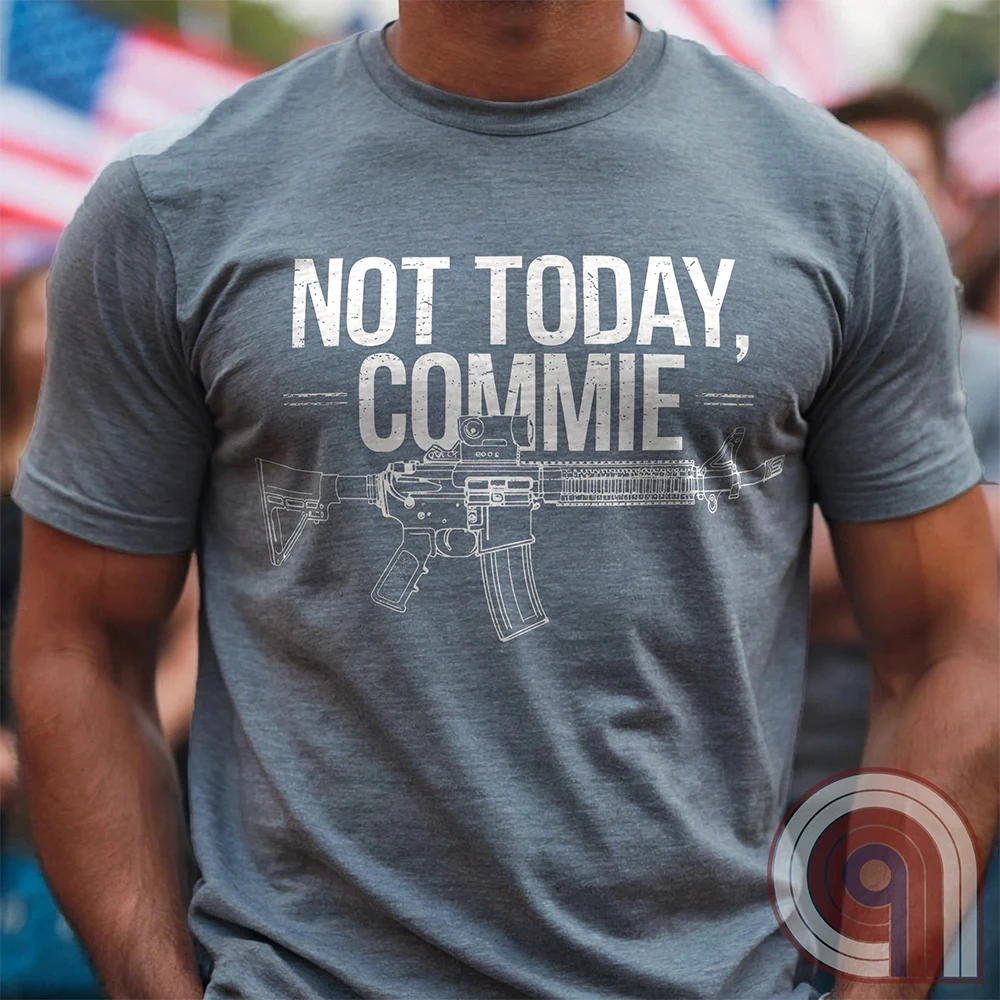 Stand your ground with the Not Today, Commie t-shirt—bold, defiant, and unapologetic. Featuring a detailed AR-15 rifle and a hard-hitting message, this Second Amendment shirt is for patriots who refuse to bow to tyranny. A perfect statement for gun owners, military vets, and freedom lovers who stand against communism, government overreach, and anti-2A agendas. Show your unwavering commitment to self-defense, American liberty, and the right to bear arms. Because freedom isn’t negotiable. Color: Grey1