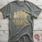 Ride high with the 'Regulators... Mount Up' t-shirt, a fearless call to action for patriots who stand for unity, resilience, & the preservation of American values. Inspired by frontier justice, this Western tee embodies the spirit of Texas Rangers, Border Patrol Agents, & Minute-Men. A tribute to law & order, standing strong, & defending freedom, it's perfect for those who believe in 2A, 1A, & American spirit. Whether you're a cowboy, prepper, or patriot, wear it with pride and ride for liberty. Grey