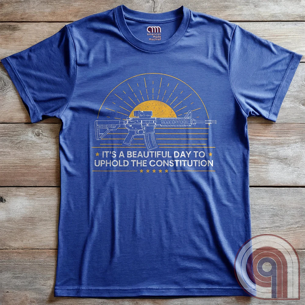 Every sunrise brings another day to stand your ground. This pro-gun rights t-shirt isn’t just a statement—it’s a battle cry. Featuring a minimalist AR-15 silhouette against the morning light, this 2A apparel is made for those who know that freedom comes from the barrel of a gun. For gun owners, veterans, and warriors who refuse to be disarmed. Wear it loudly- This Tee isn’t just about rights—it’s about survival. A bold warning to tyrants: We are locked, loaded, and ready to defend what’s ours. Color- Blue