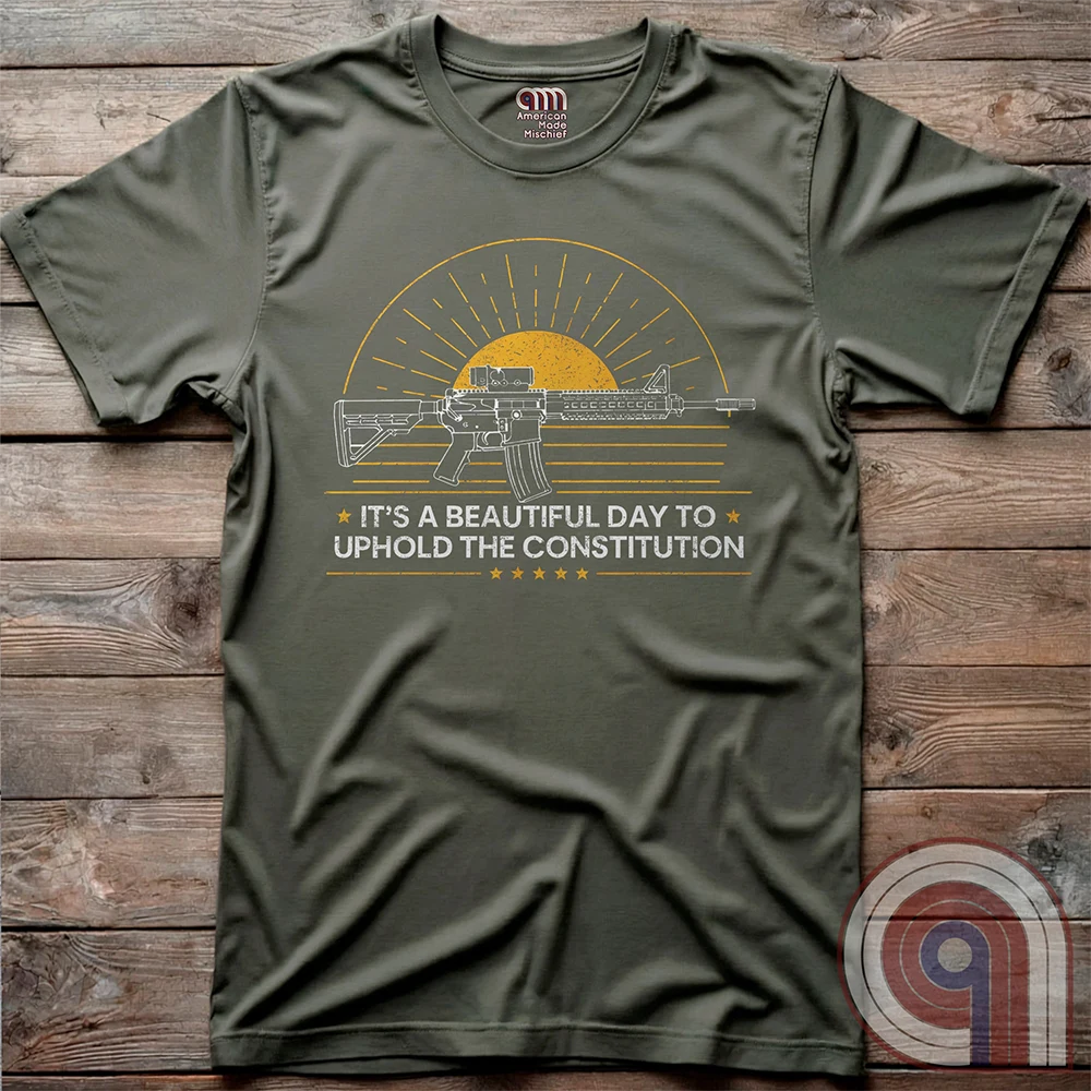 Every sunrise brings another day to stand your ground. This pro-gun rights t-shirt isn’t just a statement—it’s a battle cry. Featuring a minimalist AR-15 silhouette against the morning light, this 2A apparel is made for those who know that freedom comes from the barrel of a gun. For gun owners, veterans, and warriors who refuse to be disarmed. Wear it loudly- This Tee isn’t just about rights—it’s about survival. A bold warning to tyrants: We are locked, loaded, and ready to defend what’s ours. Color- Green